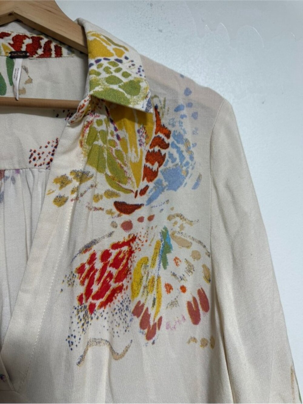 Free People Cream Floral Boho Tunic Mini Dress Size M - Picture 7 of 8